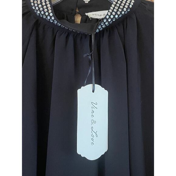 NWT! Vine & Love Black Sheer Blouse w/ beaded embellishments. Size M. - Picture 2 of 5